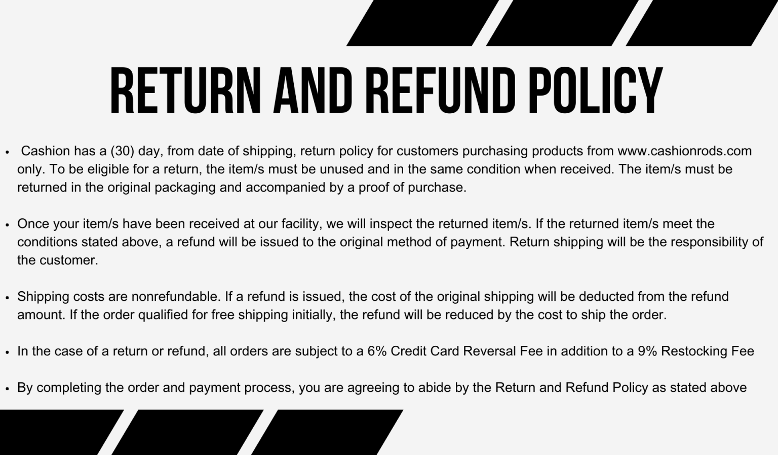 Return Policy Cashion Rods